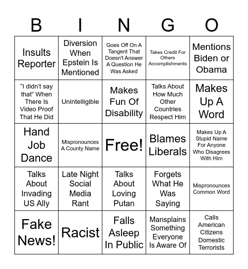 Trump Bingo Card