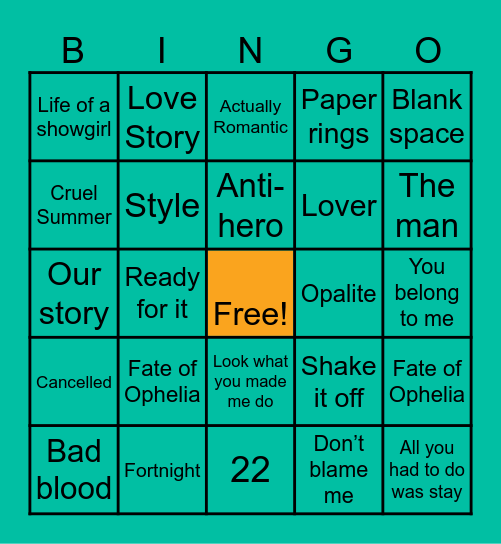 Life of a Showgirl Bingo Card