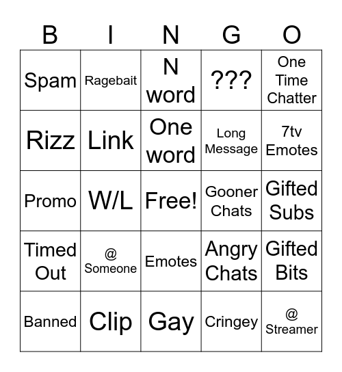 SOS Chat Log Bingo Card