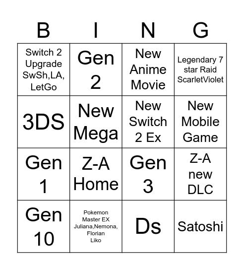 Pokemon day 26 Bingo Card