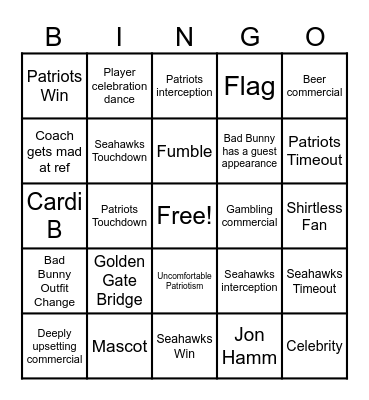 Super Bowl LX Bingo Card