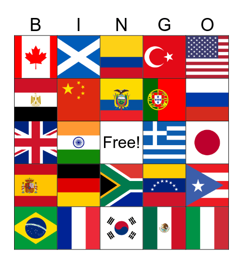 Countries and flags Bingo Card
