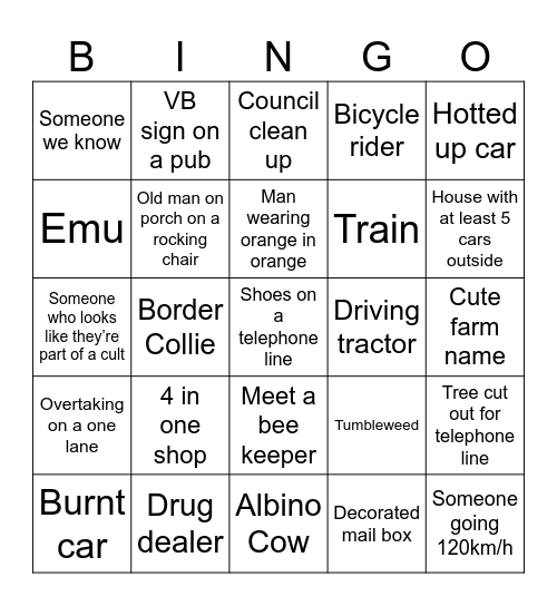 Country Roads, Take Me Home Bingo Card