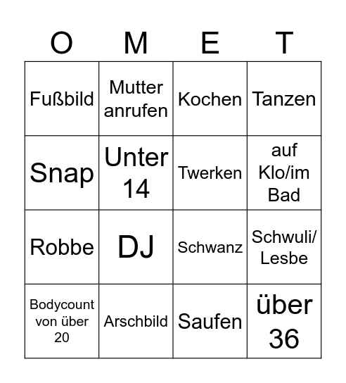 Ome Bingo Card