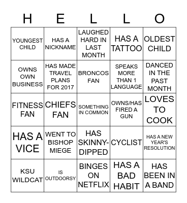 NICE TO MEET YOU BINGO! Bingo Card