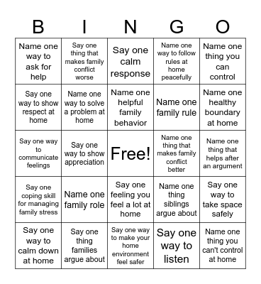 FAMILY DYNAMICS BINGO Card