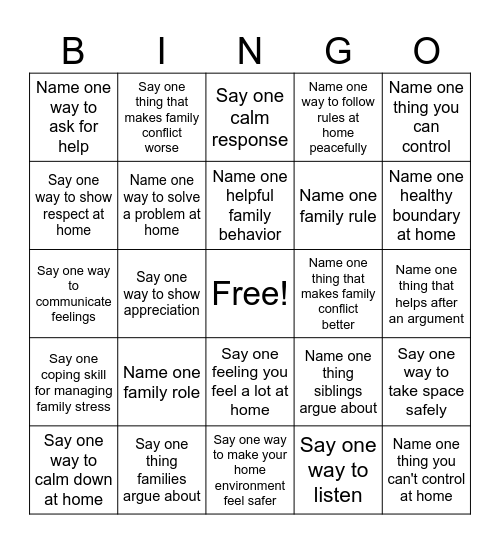 FAMILY DYNAMICS BINGO Card
