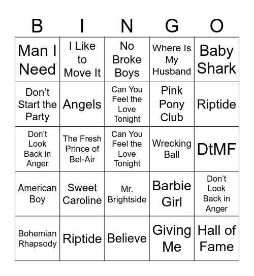 Music Bingo Card