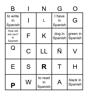 Vocabulario de  Español   Bingo Card