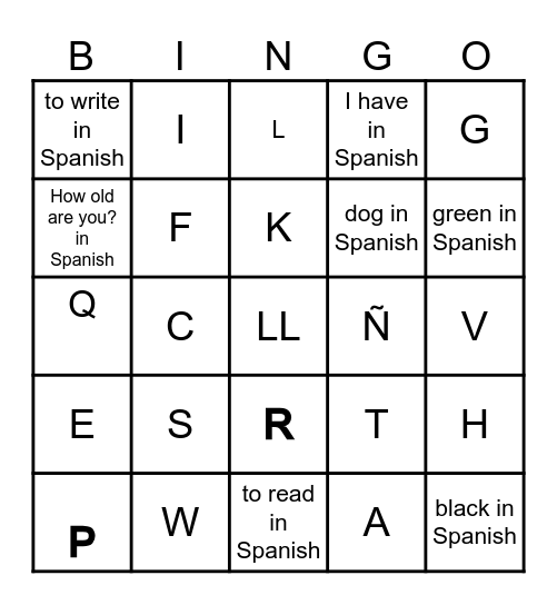 Vocabulario de  Español   Bingo Card