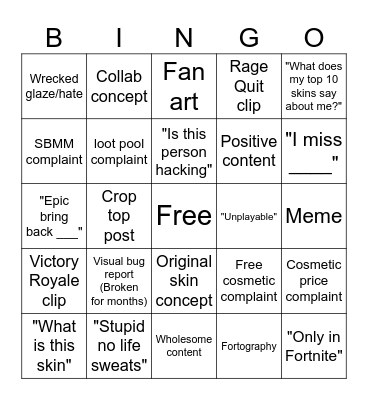 r/FortNiteBR Bingo Card