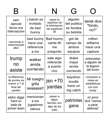 superbowl seahawks vs patriots (isra) Bingo Card