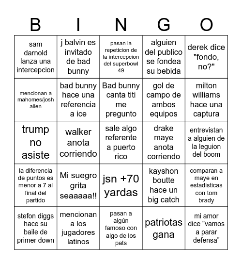 superbowl seahawks vs patriots (isra) Bingo Card