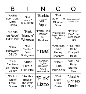Pink Bingo Club Bingo Card
