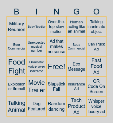SUPERBOWL COMMERCIAL BINGO Card