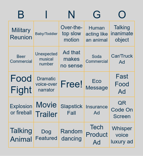SUPERBOWL COMMERCIAL BINGO Card