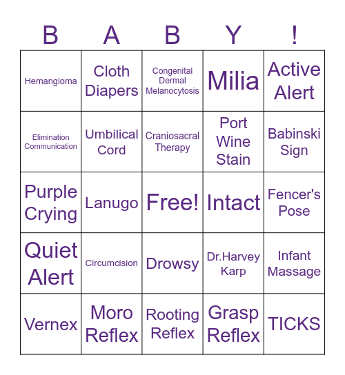 Newborn Bingo Card