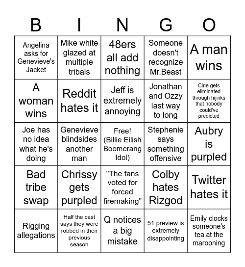 Survivor 50 Bingo Card