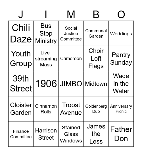 JIMBO Bingo Card
