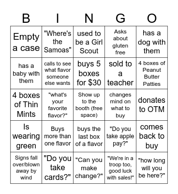 Cookie Booth Bingo! (only one space per customer) Bingo Card