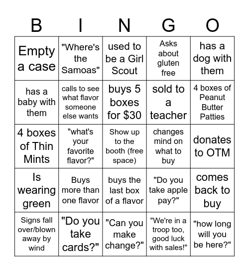 Cookie Booth Bingo! (only one space per customer) Bingo Card