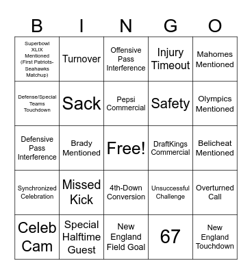 SuperBowl Bingo Card