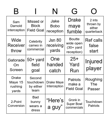 Super Bowl 60 Bingo Card