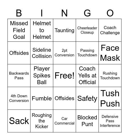 Football Bingo Card