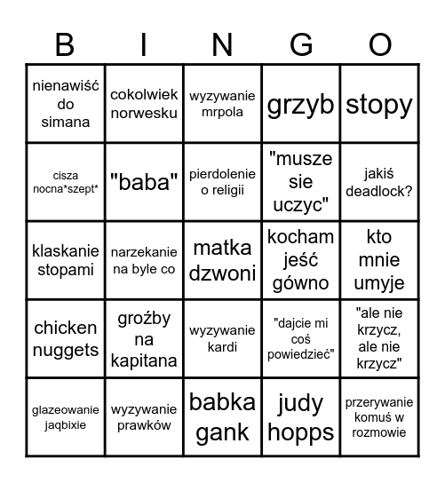 kauczuk bingo Card