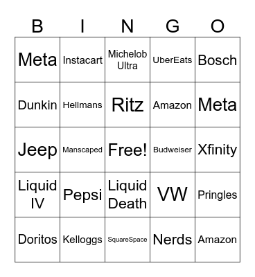 Superbowl Ads! Bingo Card