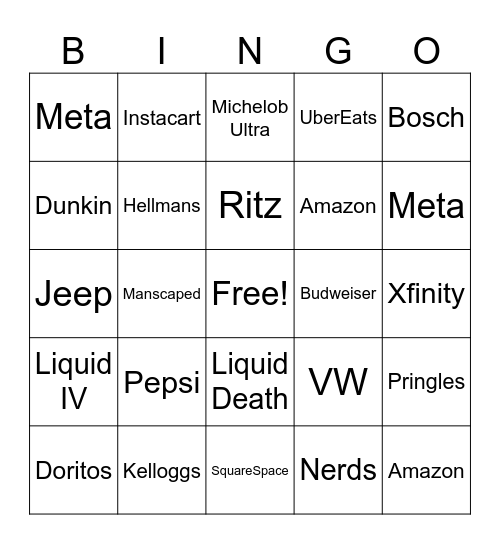 Superbowl Ads! Bingo Card