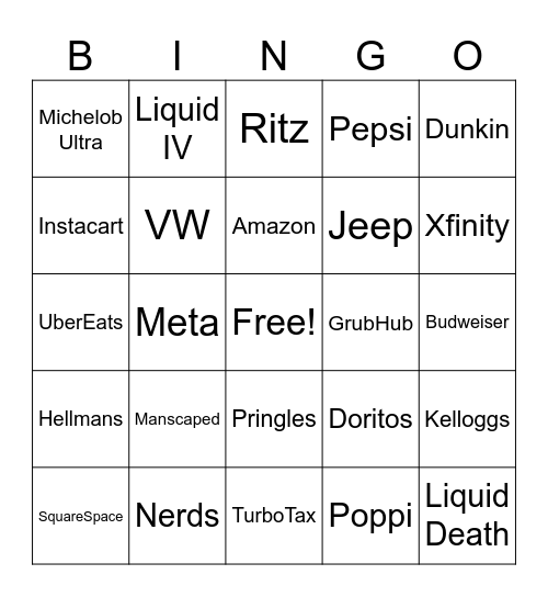 Superbowl Ads! Bingo Card