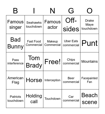 Super Bowl 60 Bingo Card