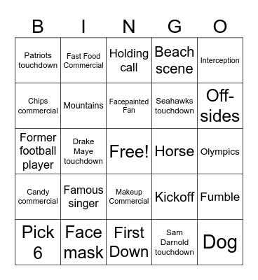 Super Bowl 60 Bingo Card