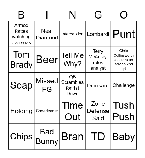 Super Bowl 2026 Bingo Card