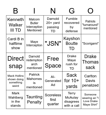 SUPER BOWL XL Bingo Card