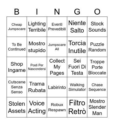Roblox Horror Bingo Card