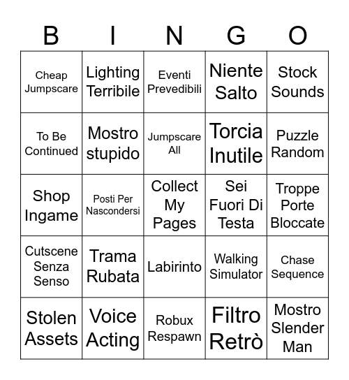 Roblox Horror Bingo Card