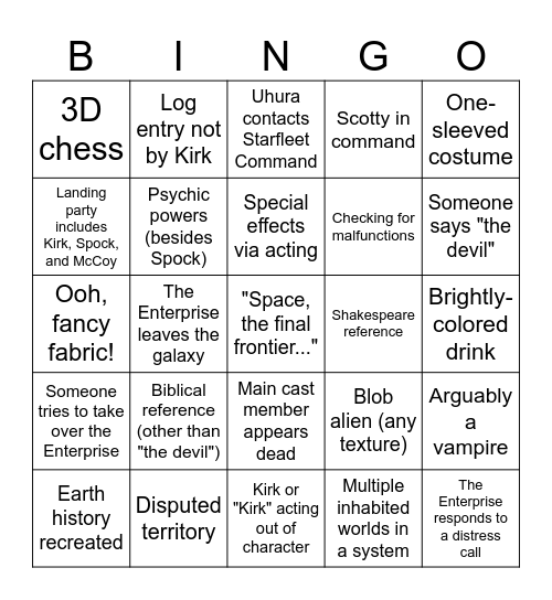 Star Trek (Original Series) Bingo Card
