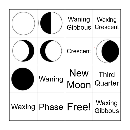 Moon Phases Bingo Card