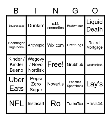 Super Bowl 2026 Bingo! Bingo Card