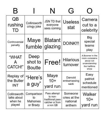 Super Bowl 60 Bingo Card