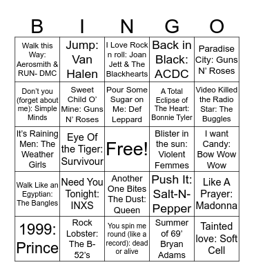Round 2: Best of the 80's Bingo Card