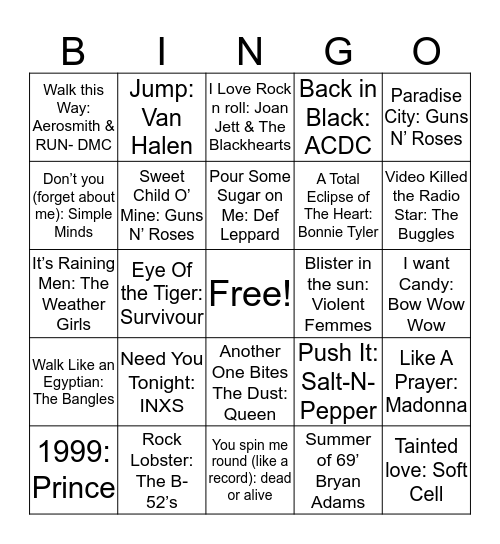 Round 2: Best of the 80's Bingo Card
