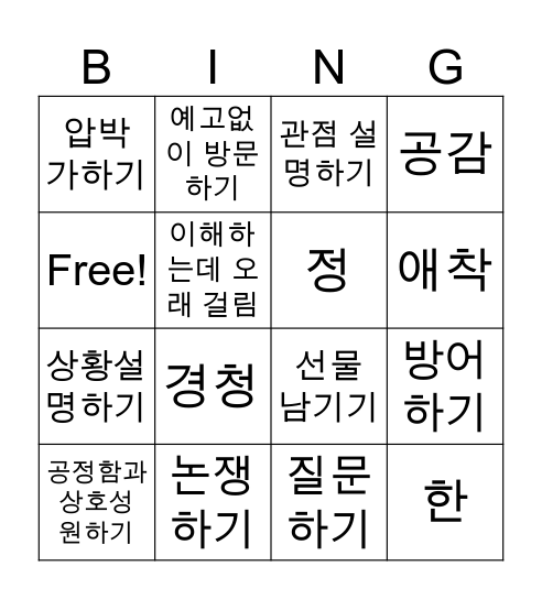 주의해야 할 10가지 대화 Bingo Card