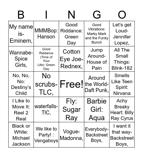 Round 1: Best of the 90's Bingo Card