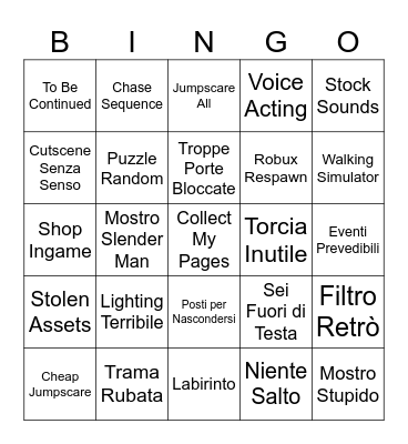Roblox Horror Bingo Card