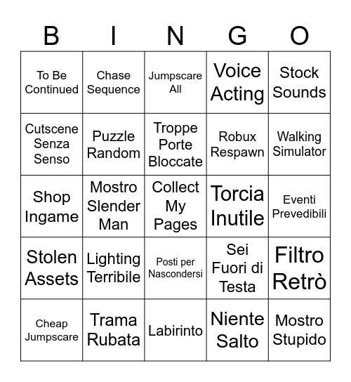 Roblox Horror Bingo Card