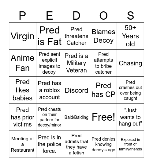 Predator Catch Bingo! Bingo Card
