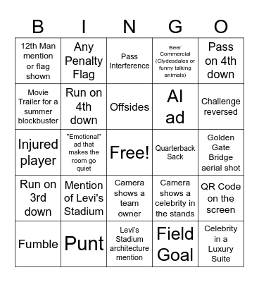 2026 Super Bowl Bingo Card